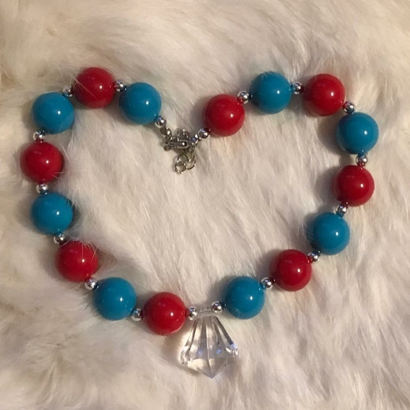 16" Red and Blue Beaded Necklace - Picture 1 of 1